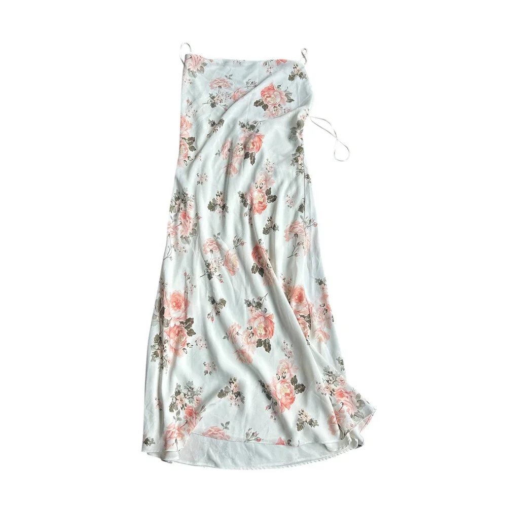 Abercrombie & Fitch Floral Cowl Neck Midi Slip Dress White Women's Medium NEW